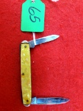 K065: Keen Kutter K863c; 2 Blades; Yellow Celluloid Pearl Handles; Keen Kutter On Blade
