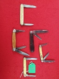 K080: Lot Of 5 |ecs Keen Kutter; 2 Blade; Ebony Handles |keen Kutter K19; Pearl Celluloid Handles;