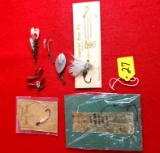 S027: Lot Of 5 Winchester Bass Fly On Card, Trolling Spoons And Shelled Hook