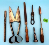 Lot Of 6; Kk Sheep Shears; Kk Nut Driver; Winchester Cold Chisel; Kk Keyhole Saw; Kk File