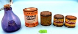 Lot Of 5; Kk Counterfeit Purple Glass Bottle Fly/bee Trap; Witte's Special Furnace Cement; 2 Mizzoo