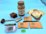 Large Lot Of Misc Diamond Edge Shapleigh Items; Glass Paper Weight; Flashlight; Crayon Marker; Corn
