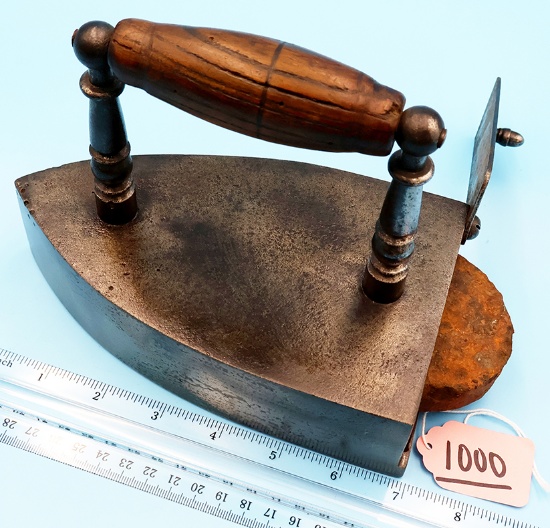 Slug Iron W/slug; Hinged Back; Wooden Handle