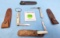 Lot of 6: Hawaii single blade knife; KK single blade stainless steel handle; KK single blade w/leath