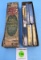 Set of E.C. Simmons Keen Kutter table 6 knives and 5 forks; bone handle in box