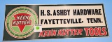 Keen Kutter hardware sign H.S. Ashby Hardware Fayetteville; Tenn