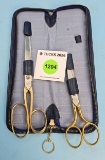 Keen Kutter zippered case w/2 pair of gold handled KK scissors