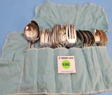 Lot of 3: 5 E.C. Simmons silverware same pattern; fish forks; sugar spoon; meat forks; teaspoons and
