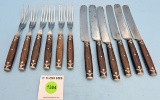 Keen Kutter wood handle w/inlays 6 knives and 6 forks