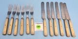 Lot of 12: Keen Kutter bone handle w/inlays 6 knives and 6 forks