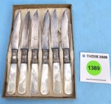 Set of 6 MOP knives E.C. Simmons Keen Kutter w/silver ferrule in box