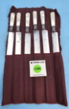 Set of 6 Keen Kutter pearl handles silver ferrule knives in cloth bag
