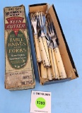 Set of E.C. Simmons Keen Kutter table 6 knives and 6 forks; bone handles in box No 0440