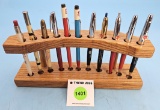Lot of 11: Keen Kutter mechanical pencils and pens in wooden stand