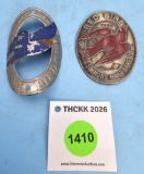 Lot of 2: bicycle badges; Simmons Hardware blue bird and Simmons Hardware red bird
