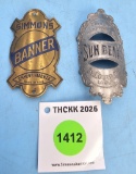 Lot of 2: bicycle badges; Simmons Hardware Sunbeam; Simmons Banner
