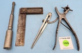 Lot of 4: Yankee Drill; KK Leather Punch; KK Calipers; KK Square 6