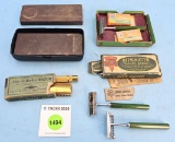 Lot of 7: Blish Mize Hone Stone; (3) KK Green Handle Safety Razor; KK Orange Boxed Safety Razor with