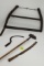 Lot of 4, Bolo knife, Winchester garden hoe, Winchester sickle, Buck Saw