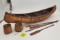 Wooden Canoe w/ woven baskets, 2 paddles, 2 fish spears