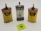 Lot of 3 outers gun oil, 2 empty, 1 full
