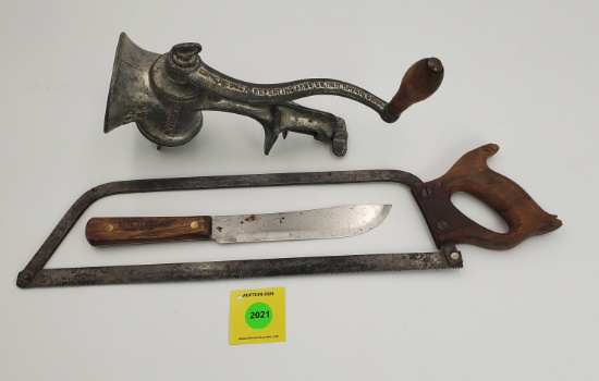 Lot of 3, Winchester food grinder, saw, and knife