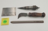 Lot of 4, Winchester: utility knife, scraper blade for plane, carpenters’ pencil and plumb bob