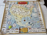Perfection Beer Anglers guide poster, map of North America with all big game fish