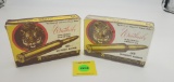 Lot of 2 Weatherby one piece, 300 mag, rile ammo boxes, both tigers, both full