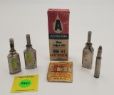 Lot of 6, 1 Metal bullet oiler, 3 oil tins, w/ oil wipe and Anderol gun lubricant