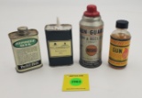 Lot of 4, 3 gun oils, 1 gun and reel oil spray is partial. 2 empty, 1 full
