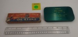 Lot of 2, Yankee Clipper oil stone in original box, Outers Silicone Gun & Reel Cloth in original tin