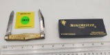 Pocket Knife: Winchester W15 2067-92, Goldstone Handle, 2-Blade w/ Black Box (GS). Some Corrosion