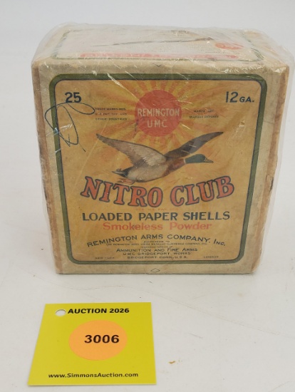 Remington UMC 12G two piece box, Nitro Club loaded paper shells, full