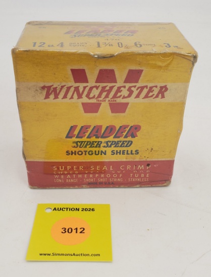 Winchester 12G one piece box, Leader Super Speed Shotgun shells, full