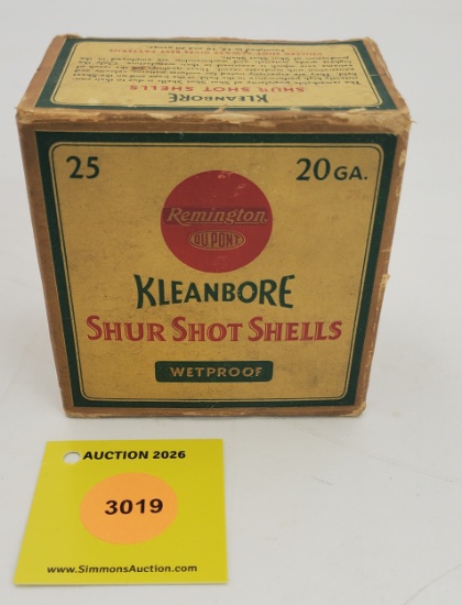 Remington 20G one piece box, Kleanbore Shur Shot Shells, full