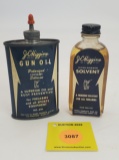 Lot of 2, JC Higgins Gun oil empty and Solvent full with paper label
