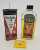 Lot of 2 Ever-Ready Oil, one glass bottle with paper label, one tin bottle, both full