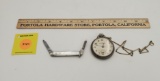 Lot of 3, The Winc Store advertising ruler, The Winc Store pocketwatch, Winc 2 blade MOP handle pock