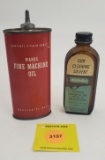 Lot of 2 Wards fine machine oil empty, Glass bottle Western Field gun cleaning solvent paper label e