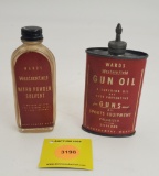 Lot of 2 Wards Western Field Gun Oil full and Nitro Powder Solvent paper label empty