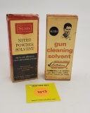 Lot of 2 Sears gun cleaning solvent paper label empty and nitro powder paper label partial