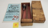 Winchester Ice pick and Mallet with cardboard advertisement