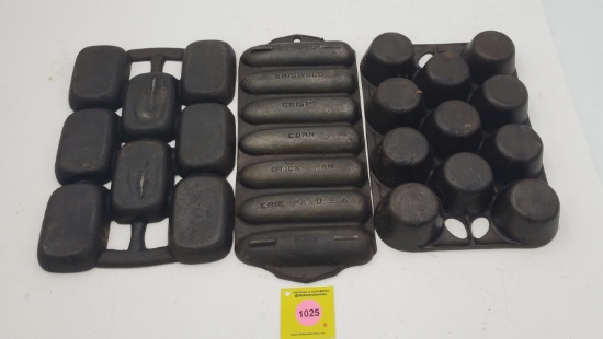 Lot of 3: Crispy Corn Stick Pan: Griswold, No. 273, 930, Erie PA, USA (1) . Pop Over Pan: (1). Gem P