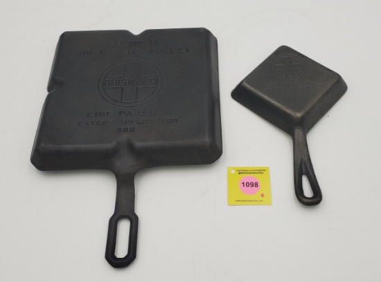 Skillet: Lot of 2: Griswold, Colonial Breakfast Skillet, Erie PA, USA, Pat. Applied for 666 (1). Squ