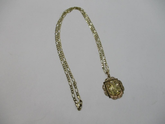 10k YG Figaro Style Necklace & St. Jude Pendant. 13.5gtw