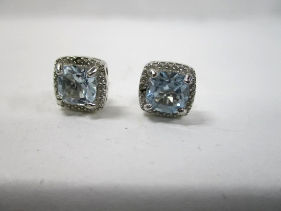 Sky Blue Topaz & Diamond Halo-Styled Earrings in Sterling Silver