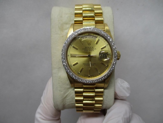 Rolex Oyster Perpetual Day-Date President Watch 18k Diamond Bezel
