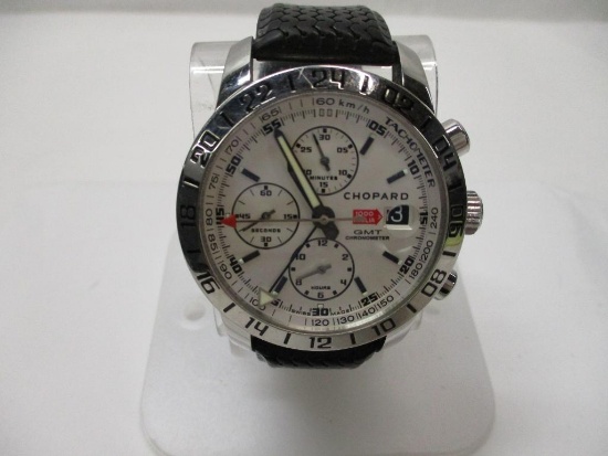 Chopard GMT Chronometer Watch; White face, Stainless Steel Wristband