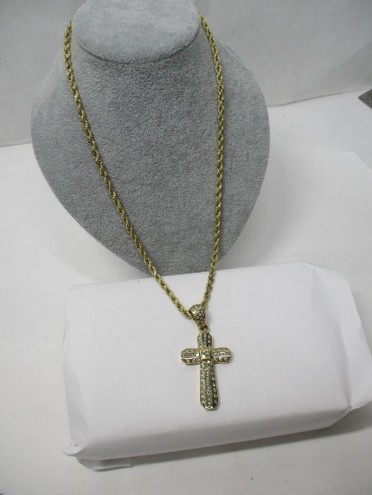 10k YG Rope Chain w/2 Carat Diamond Cross (41g)